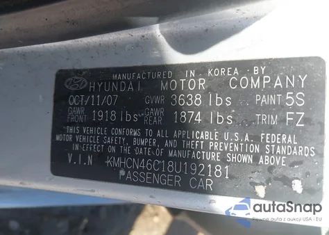 2008 Hyundai Accent Gls из США, поврежденный, VIN KMHCN46C18U192181